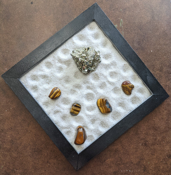 Zen Rock Garden- Pyrite and Tigers eye - MJ Rocks and Gems